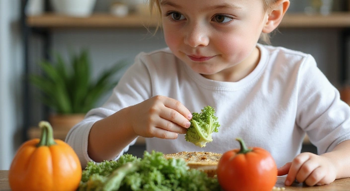 Dziecko jedzące warzywa z uśmiechem